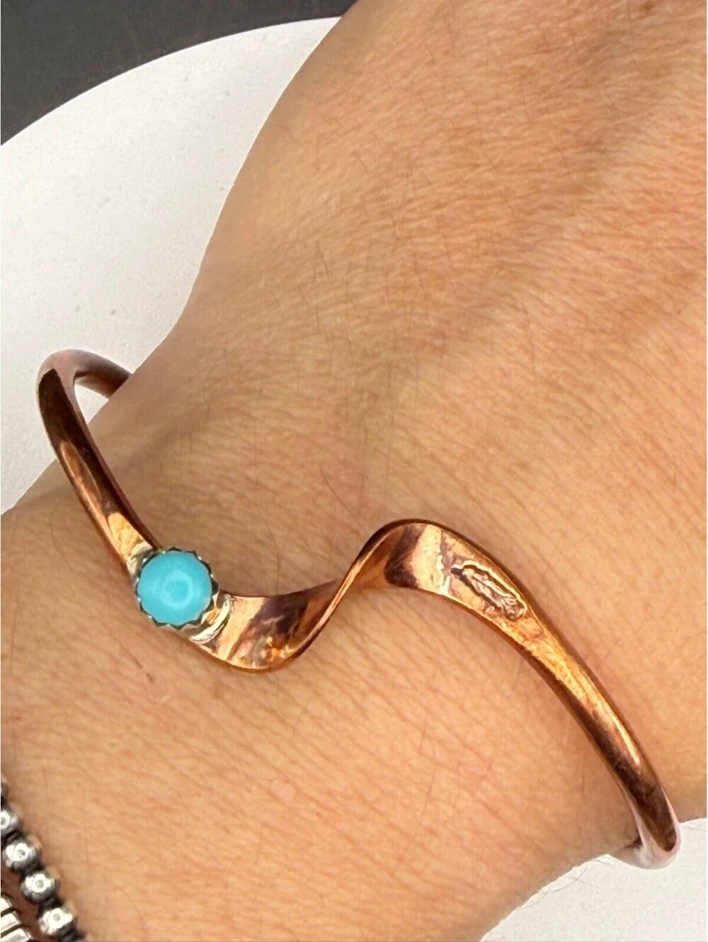 Artisan Copper Wave Cuff with Turquoise – Stamped 